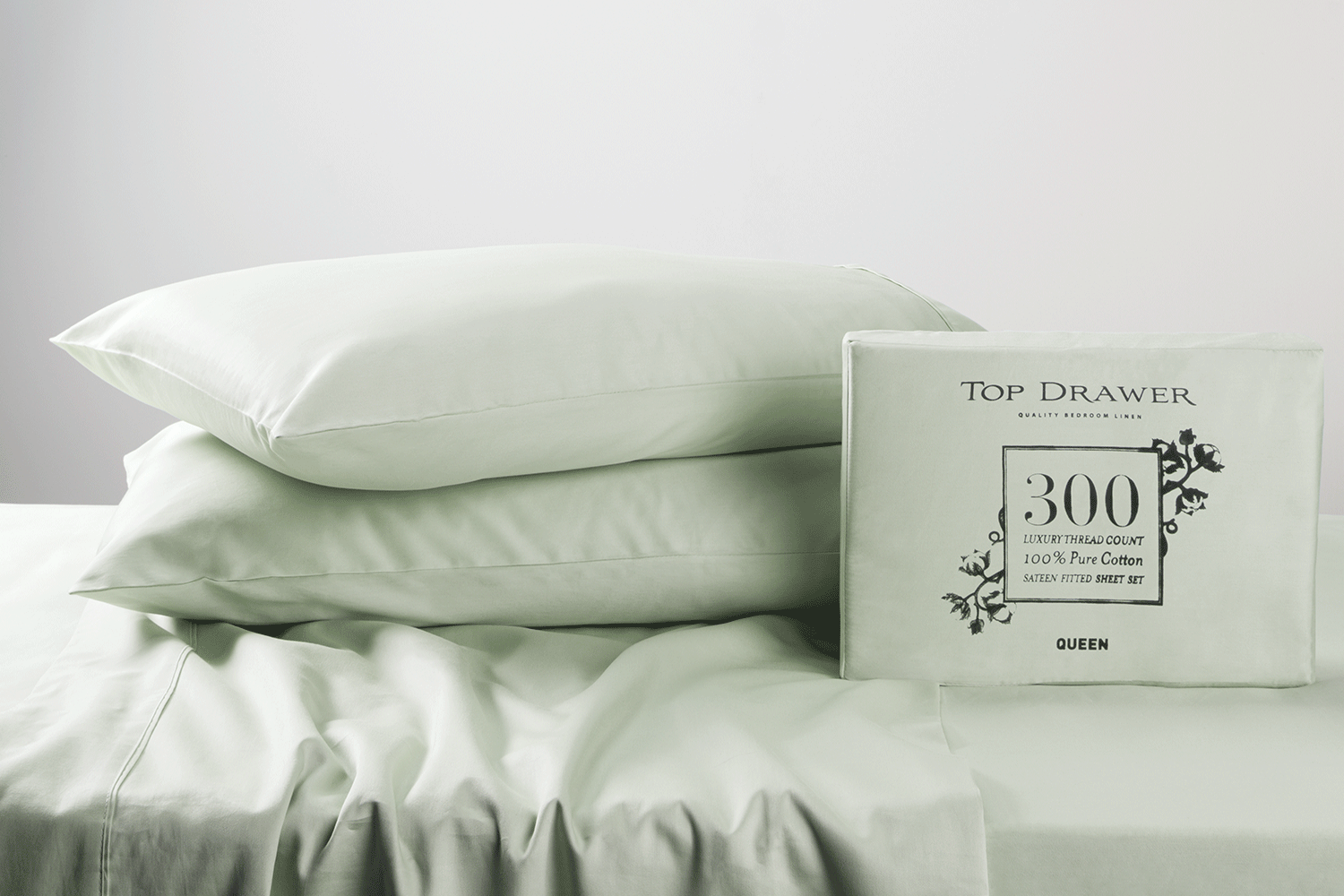 300TC 100% Cotton Sheet Set by Top Drawer - Sage